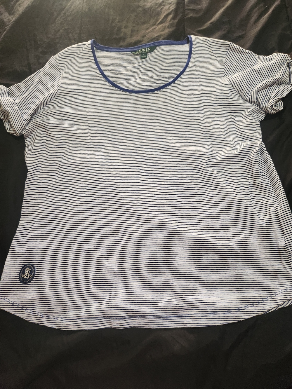Ralph Lauren White & Navy Striped Scoop Neck Tee
